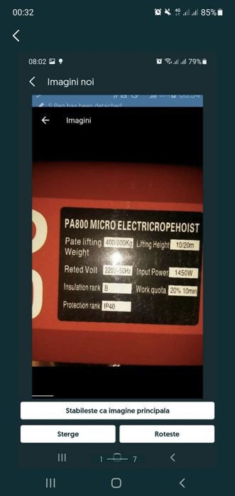 Scripete electric electropalan 800kg 20/40m sufa 1450W vand/inchiriez