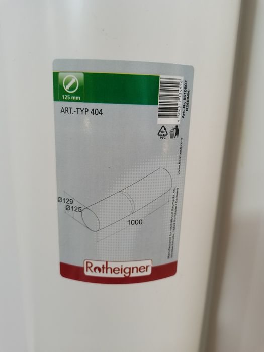 Tuburi ventilatie, 125mm diametru / 1 m lungime, PVC