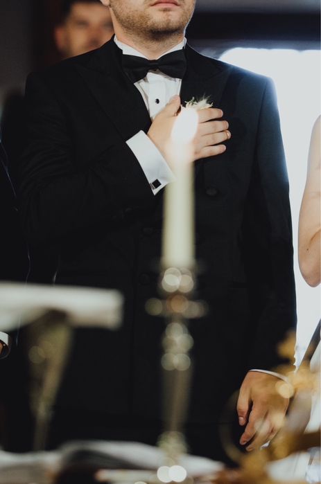 Costum ginerica/nas - negru din lana, cu model captuseala