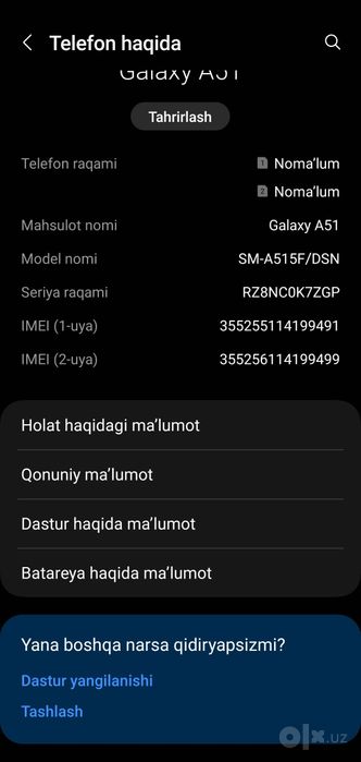 Samsung A51 sotiladi