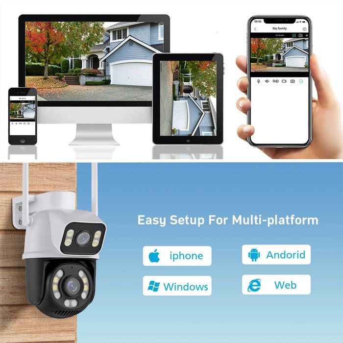 8MP PTZ WiFi IP Камера за Сигурност с Двоен Обектив, Цветно Нощно