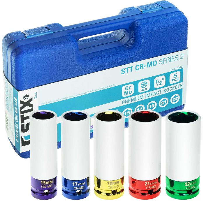 Комплект дълги ударни вложки за алуминиеви джанти 1/2″ 15–22мм STIX