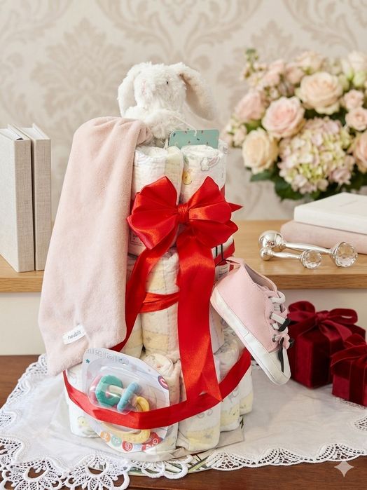 Tort de scutece ideal pt cadou, botez, gender reveal, baby shower