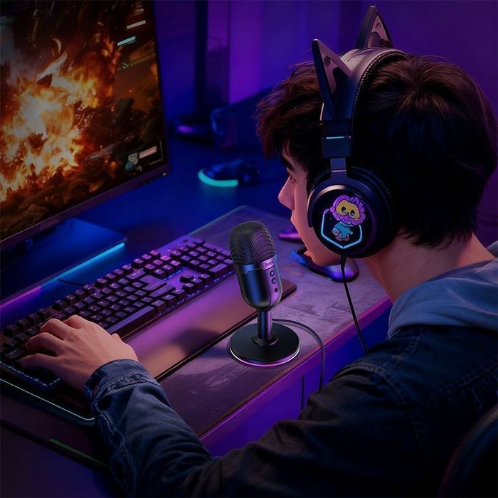 Микрофон настольный USB Hoco L25 Bright с RGB-подсветкой