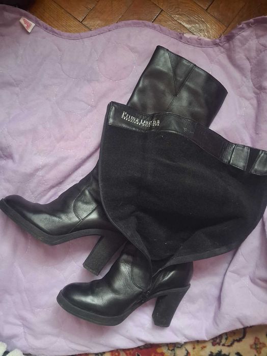 Cizme negre lungi din piele