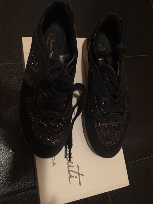 Adidasi pantofi Benvenuti piele naturala intoarsa si sclipici 35/36