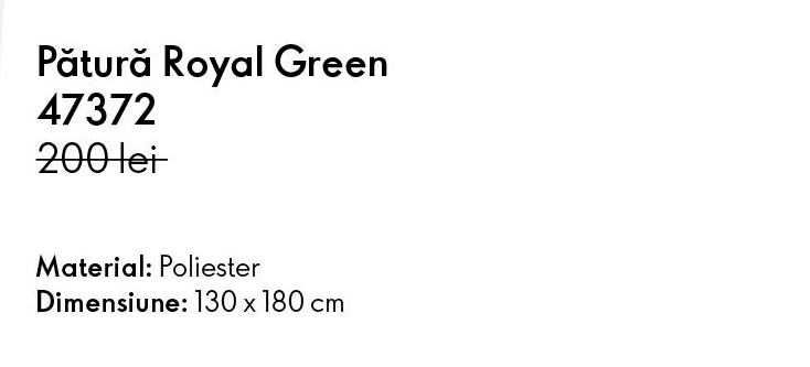 Patura catifelata verde smarald Royal Green, cu logo Oriflame