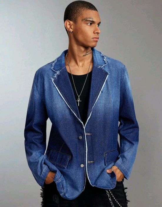 Ново мъжко дънково сако блейзър яке изтъркан ефект деним памук ХL