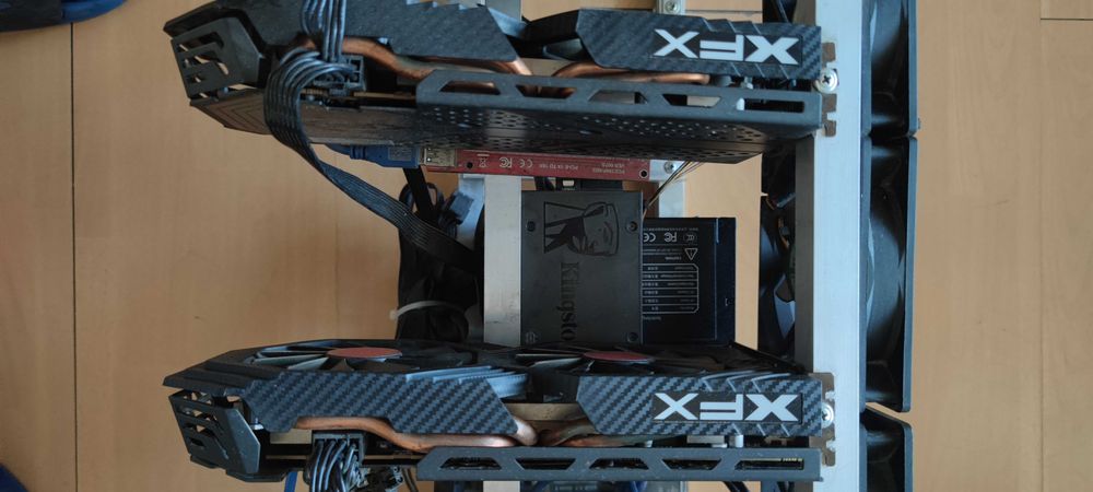 МАЙНИНГ РИГ 6x XFX RX 580 8GB 330 – 370 MH/s Ergo[ERG] и други — Пълен Комплект Тестван напълно работещ