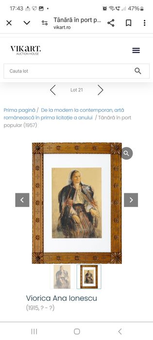 Pictură,"Tânără în port popular",Viorica Ana İonescu (n.1900-d.?)