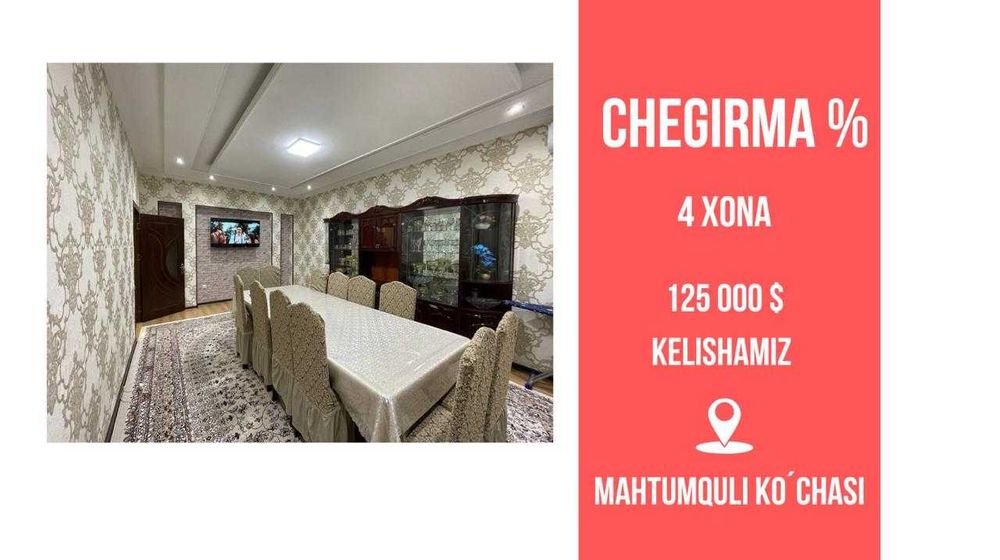 Продается 4х комнатная квартира Махтумкули 4 xonali Mahtumquli Khay