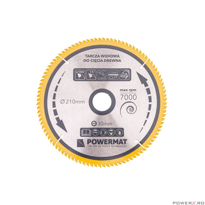 Disc circular pentru lemn, 210 x 30, 100 dinti, vidia, Powermat
