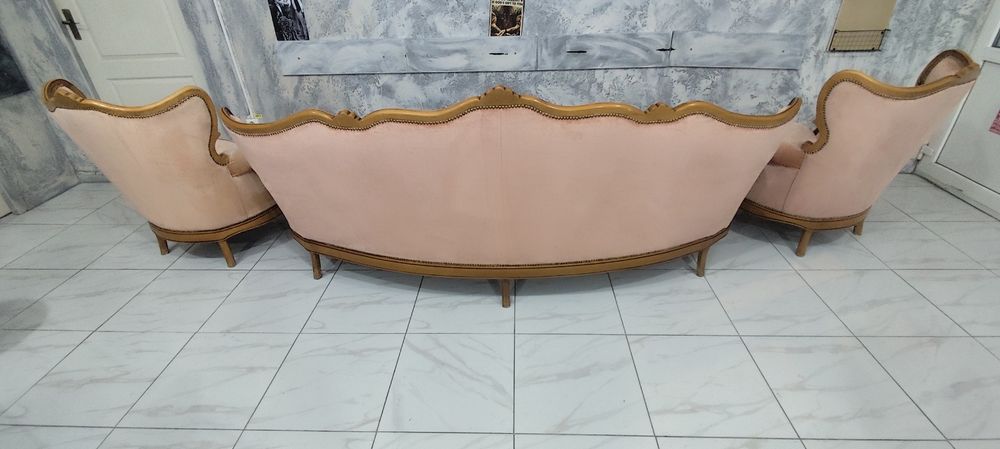 Set salon Ludovic / Baroc din lemn masiv sculptat – canapea 4 locuri + 2 fotolii
