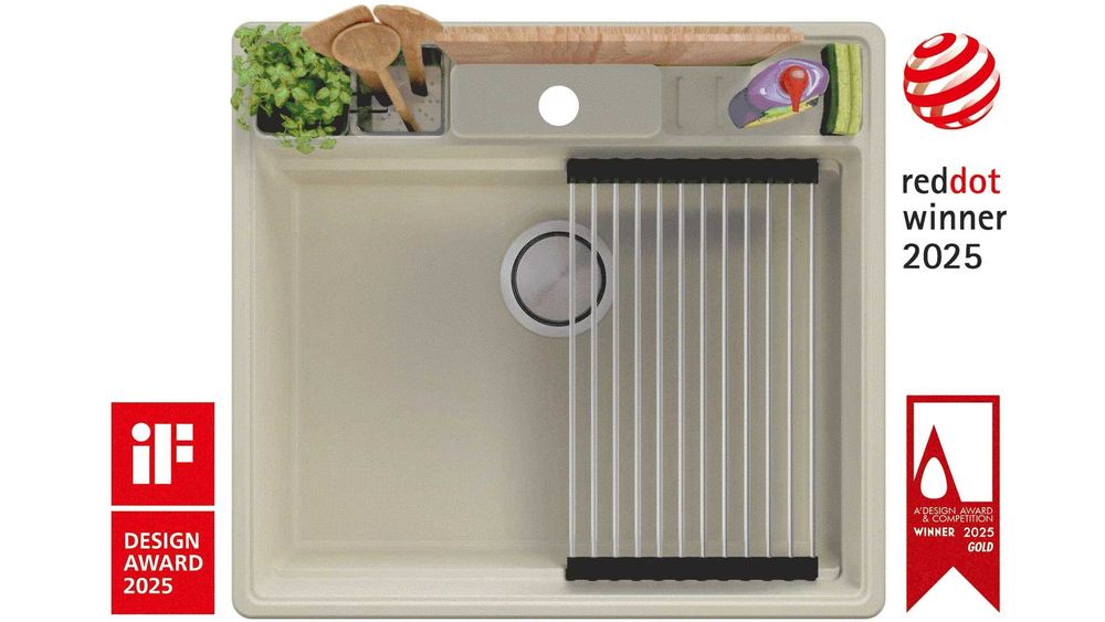 Беж кухненска мивка от гранит Ню Йорк 60 Multispace 580 x 530 мм