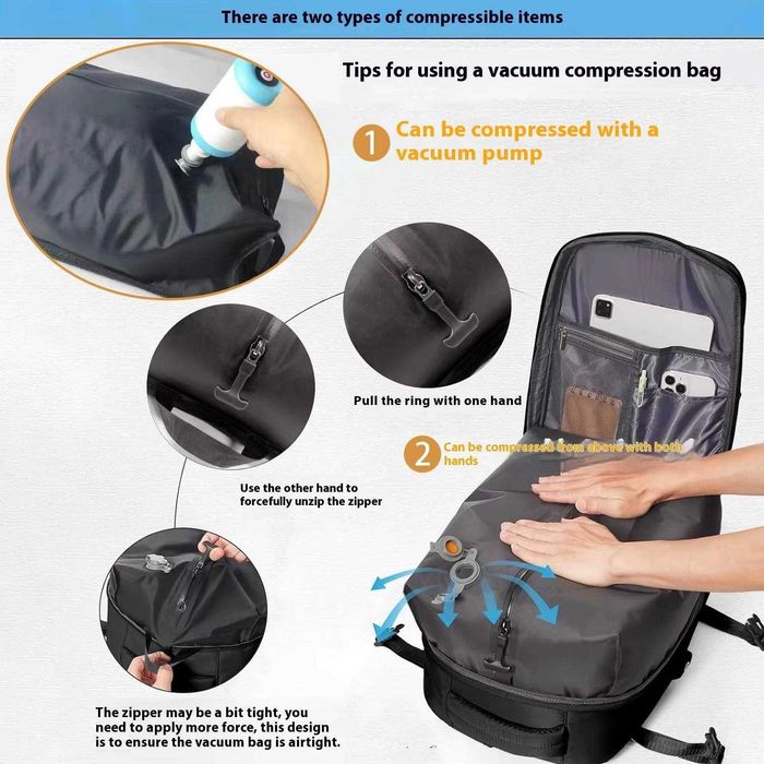 Rucsac Travel cu Vacuum – Expandabil, , Impermeabil, Bagaj de Cabină!