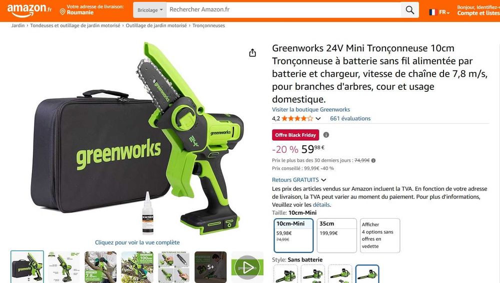 Mini ferăstrău cu lanț Greenworks 24V 10cm