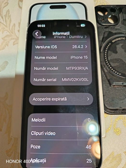 Vând sau schimb iphone 15 256 de gb 83% sanatate baterie preț 1899