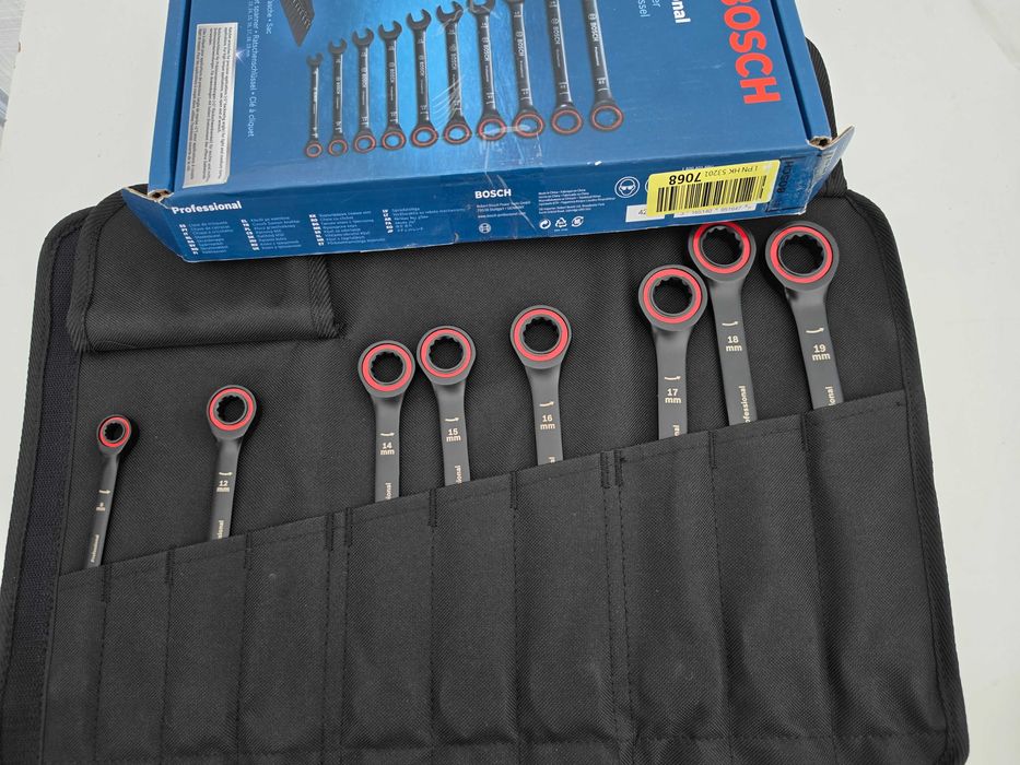 Set 10 chei plate Bosch 8-19mm crom-vanadiu cu clichet