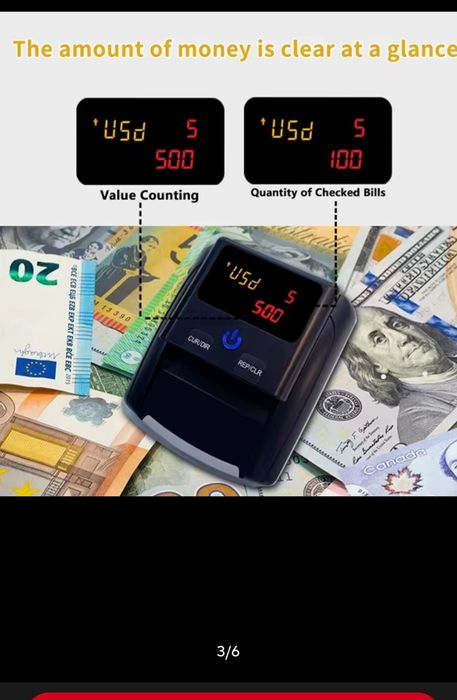 Детектор за проверка на пари евро и долари.