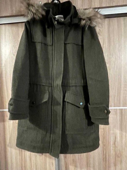 Palton de lana Mango cu guler de blana