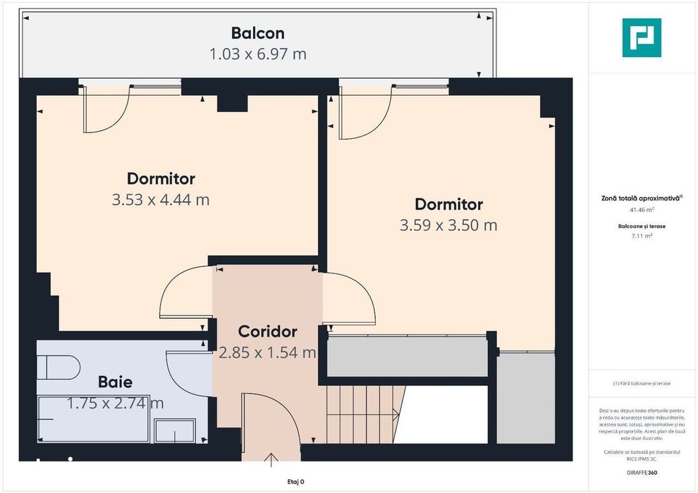 Penthouse nou cu 2 dormitoare și terasă de 29mp