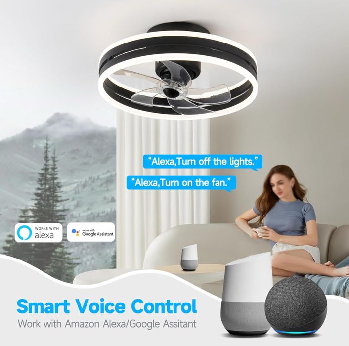 Вентилатор за таван с дистанционно/APP управление, черен