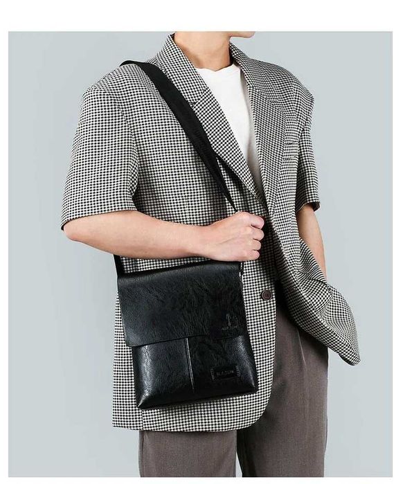 Мъжка черна кожена чанта през рамо, мъжки кожени чанти