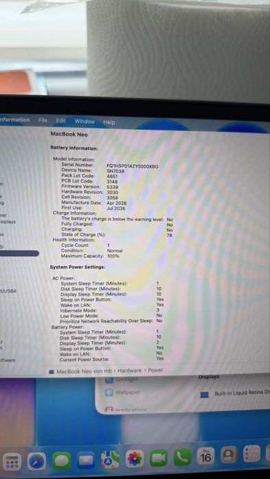 Laptop Apple MacBook Neo 13" Retina Apple A18 Pro 6 nuclee CPU, 5 nuclee GPU, 16 nuclee NeuralEngine, 8GB, 512GB, Touch Id