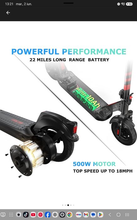 Trotineta electrica RCB, Pliabila,30km/h autonomie 35 km Motor 500W cauciucuri 10 inch pline rezistă până la 150 kg