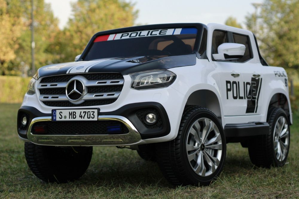 Masinuta electrică de poliție Mercedes X-Class 4x4 180W POLICE #Alb