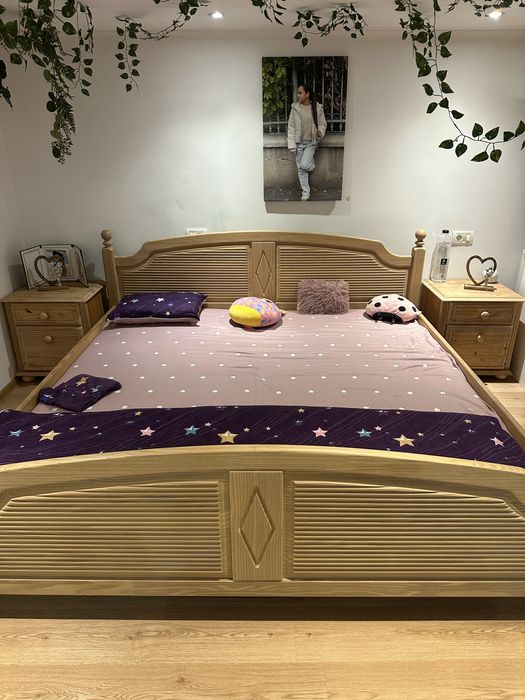 Pat lemn masiv cu saltea