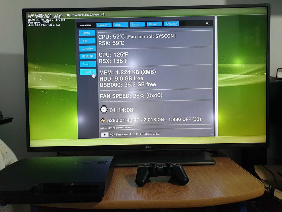 PS3 modat HEN 160 GB + 20 jocuri (GTA V, Red Dead, Spider-Man, NFS)