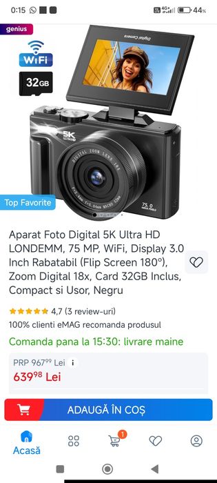Vând Aparat Foto Digital Excitat 5K Ultra HD – 75MP