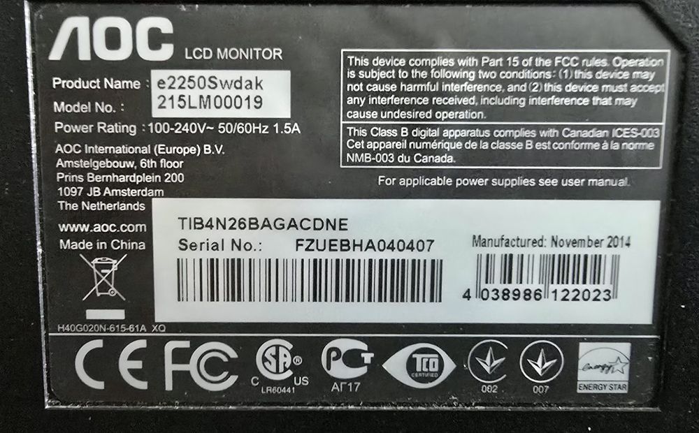 Monitor LED 22” Full HD AOC E2250SWDAK