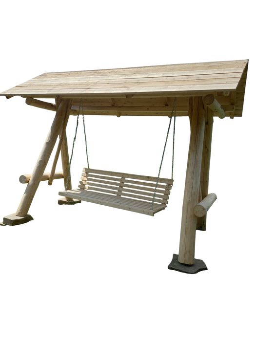 Leagăn din lemn masiv cu acoperiș – ideal pentru curte sau grădină