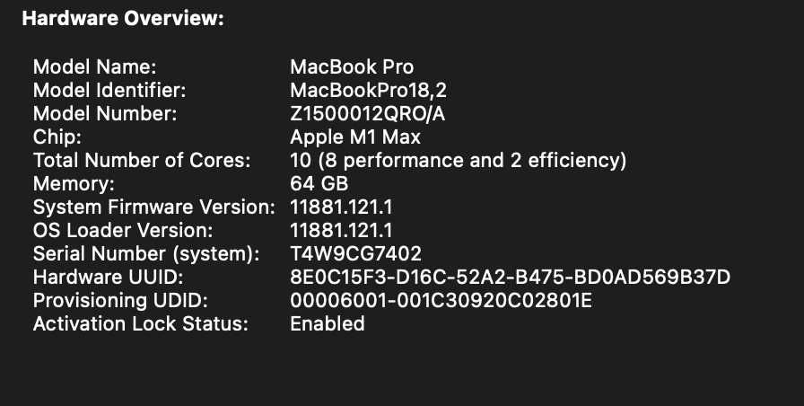 MacBook Pro 16” (2021) M1 Max, 64GB RAM, 1TB SSD — Ca nou