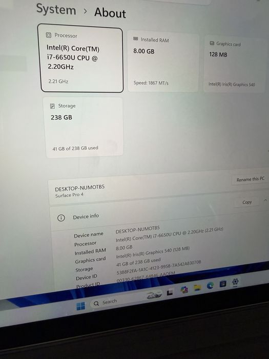 Tab Surface Pro 4 /procesor i7 /ram 8 / SSD 256 :