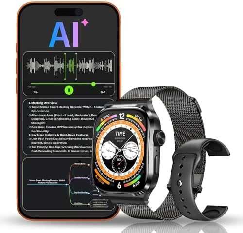 Нов Смарт часовник с AI обобщение диктофон 80+ спортни режима транскрипция