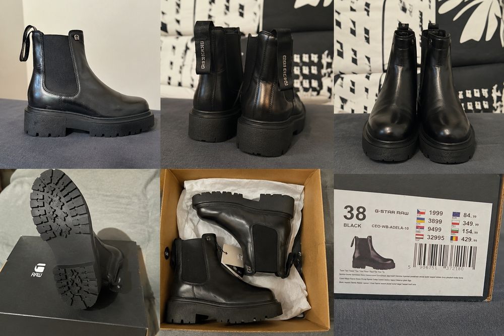 G Star Raw черни дамски боти естествена кожа, 38