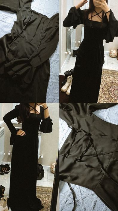 Чёрное атласное платье