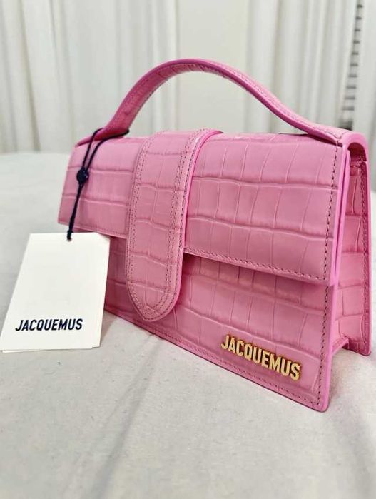 Geanta Jacquemus Le Grand Bambino Roz - Piele cu Textura Crocodil