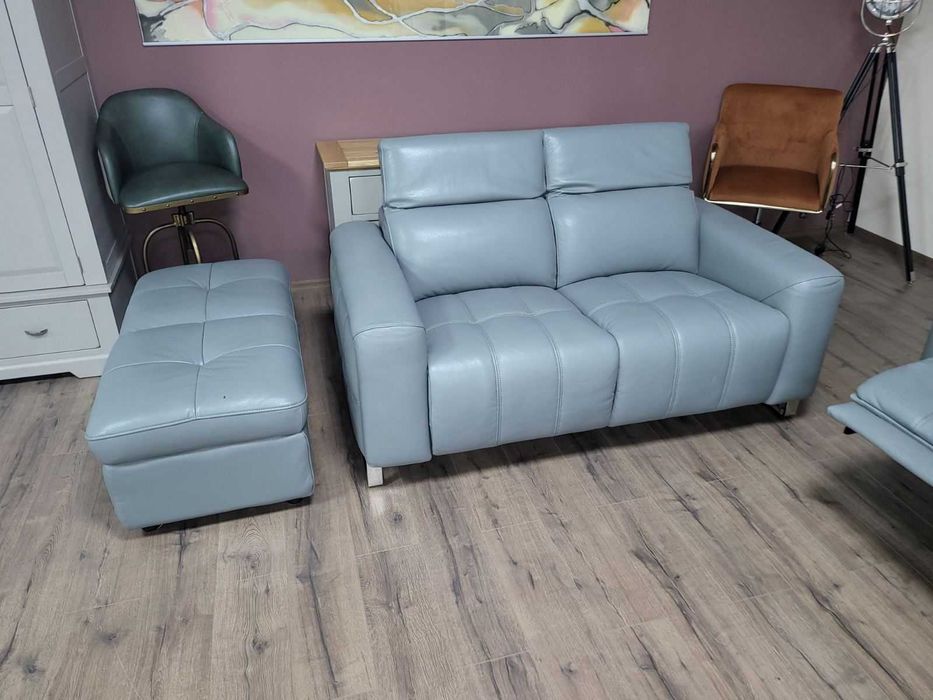 Сив кожен комплект дивани две двойки и табуретка