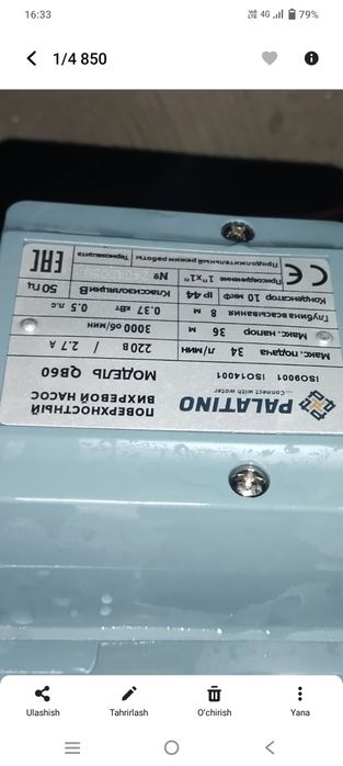 Suv uchun nasos mator miyasi bilan sotiladi