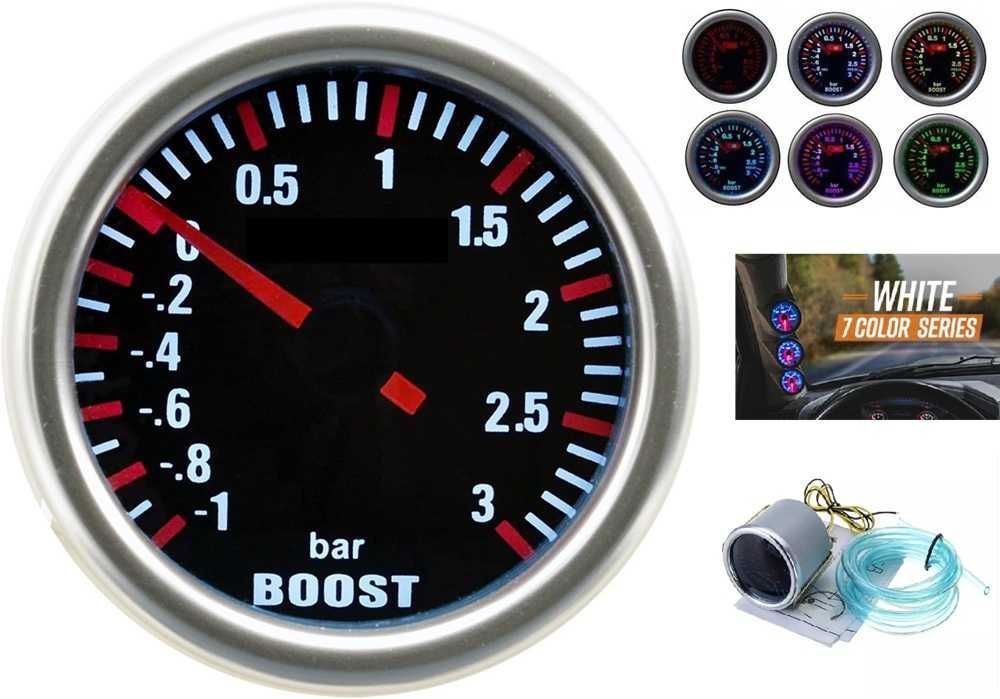 Уред за налягането на турбината Boost Meter - 3 bar/52мм/7 цвята.