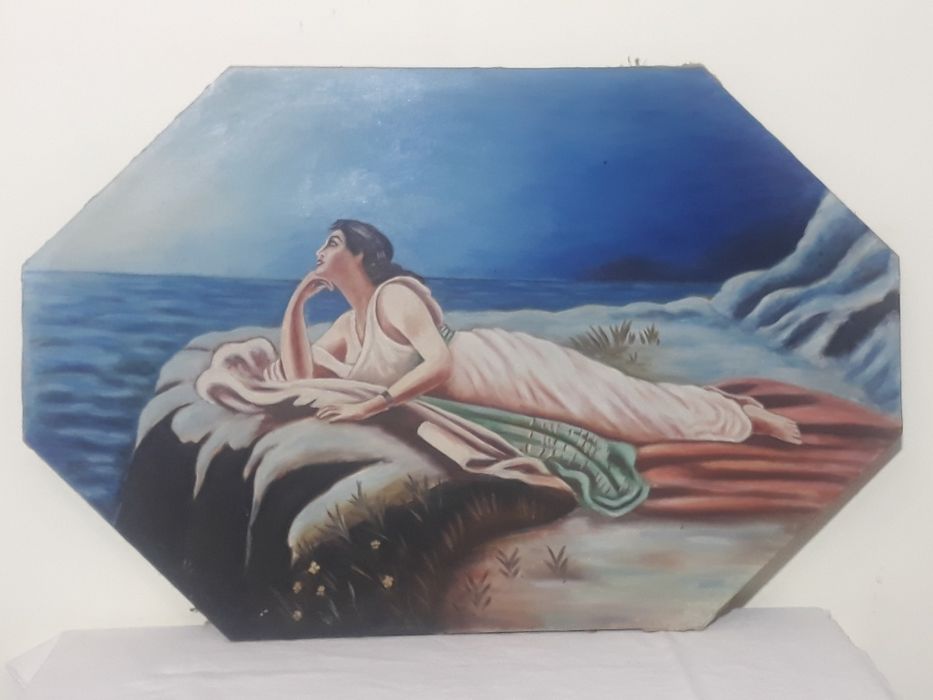 Pictură veche in ulei, pe panza, 92 cm