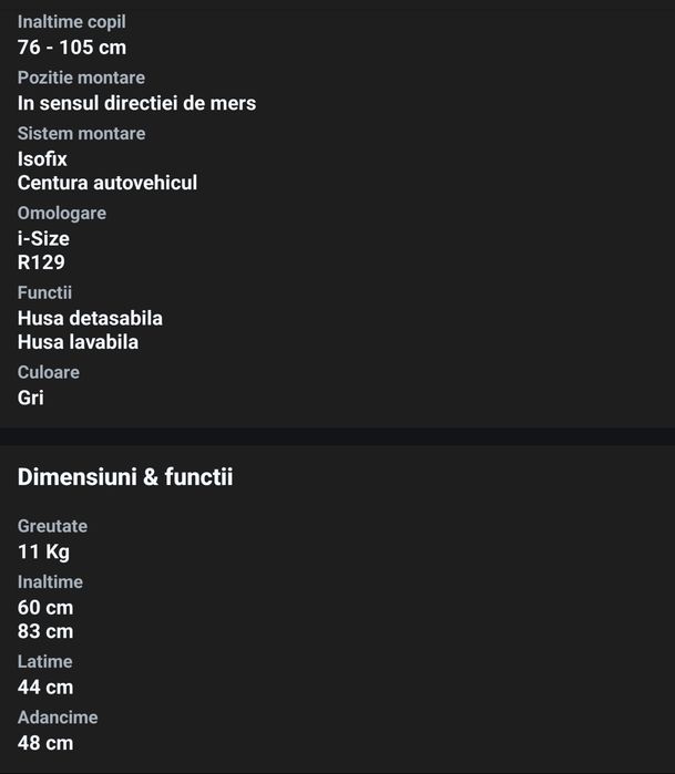 Scaun auto pentru copii Britax Romer, Evolvafix, Midnight Grey, 15 luni-12 ani, 76-150 cm, 36 kg