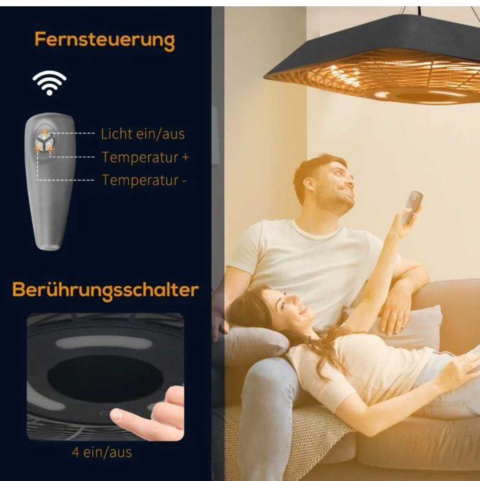 Таванен нагревател с  5 режима  с дистанционно ,LED светлина . Черен