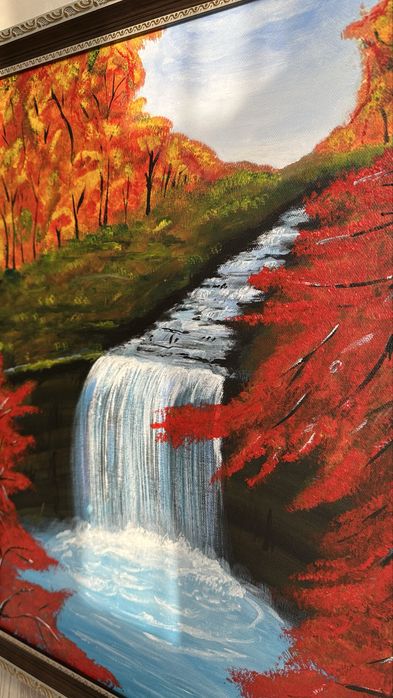 Картина осень водопад