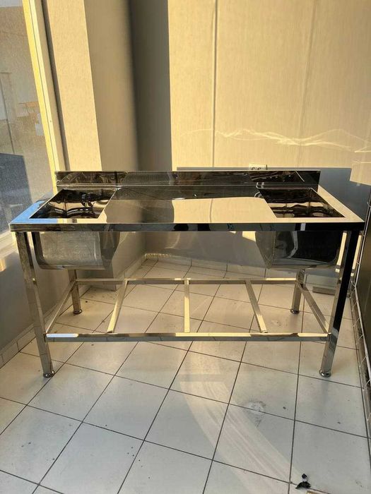 Ванна моечная 2-секционная с фартуком. Нержавейка.