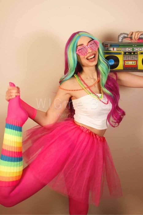 Дълга къдрава цветна лейс фронт перука Нана